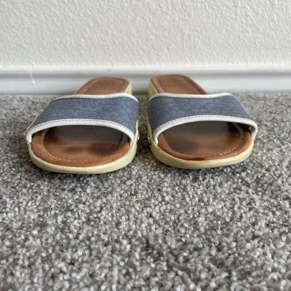 Coach Augusta Slides Womens Size 8 M Blue  Flat Sandals Leather Canvas Monogram - Picture 2 of 11
